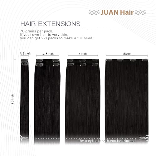 Miniatura 6 de Aison Extensiones de cabello humano real de color negro natural, 2.47 onzas, 100% Remy, extensiones de cabello humano Remy suave y sedoso, 7 piezas,