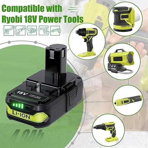Miniatura 4 de Paquete de 2 baterías de repuesto de 18 V 4.0Ah para Ryobi 18 V y cargador para batería Ryobi 18 V ONE+ P108 P107 P104 P105 P102 P103 260051002 P117