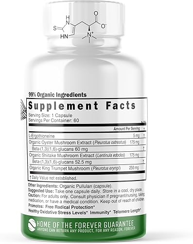Miniatura 2 de Nature's Fusions Nutri L - Suplementos de ergotioneína con complejo orgánico de hongos - 5 mg y 600 mg de extractos de hongos, ostra, shiitake,