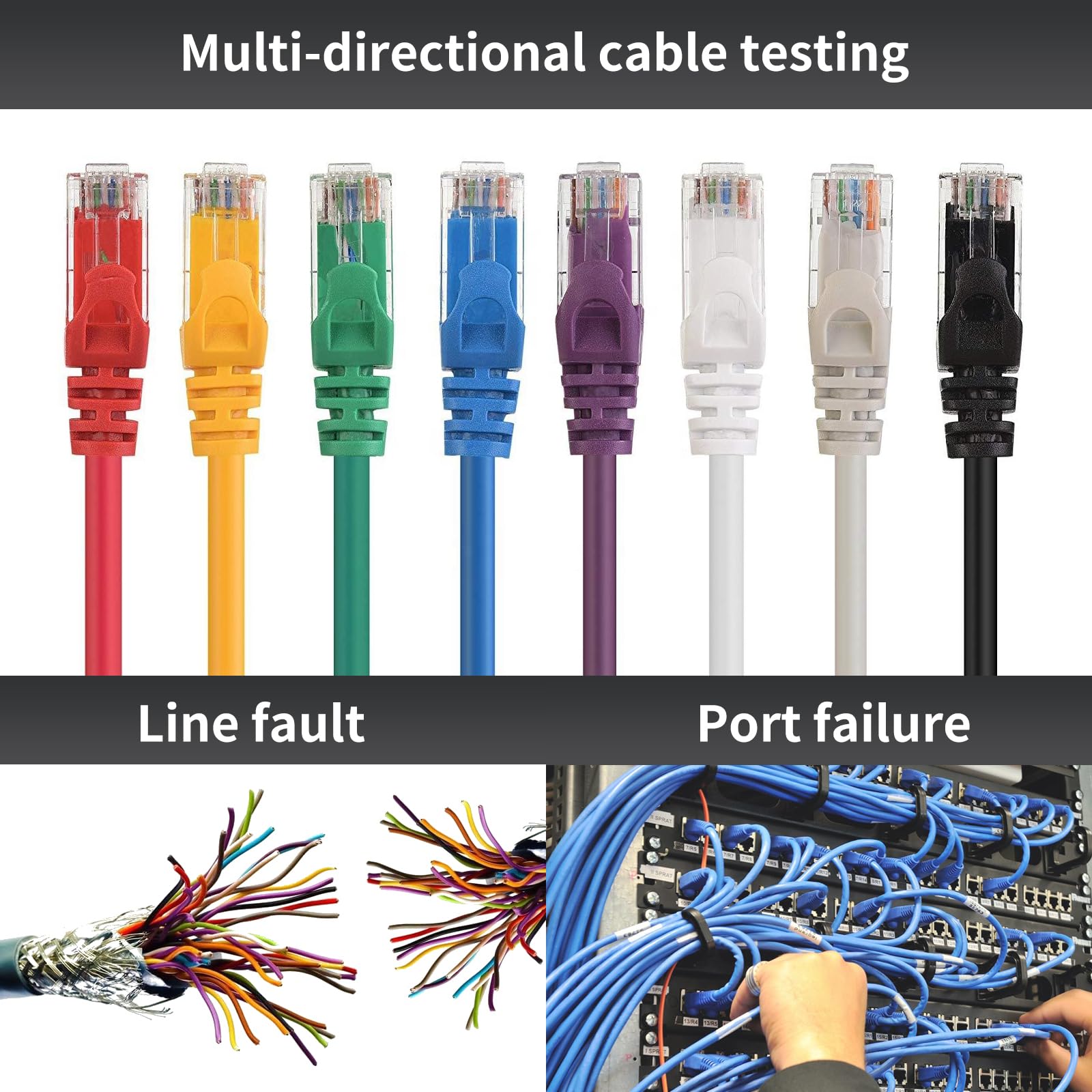 Henkion Kit di tester per cavi di rete RJ45, kit tester per cavi Ethernet n. 1-10, per Cat5/CAT5e/CAT6/CAT6e/CAT7, funziona con serie LT-600, tester per fotocamera