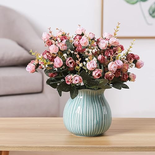 Miniatura 10 de Ramo de flores artificiales Duovlo de 7 ramas con 21 cabezas para decoración de bodas, hogar, oficina, paquete de 4