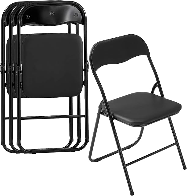 LeChamp 4pcs Folding Chairs for Home Office Desk Chair Foldable Chairs Padded Seat Cushion Space Saving Storage Faux Leather Camping Chairs