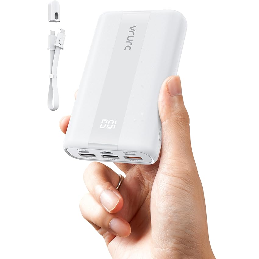Immagine del prodotto VRURC Power Bank 20000mAh, 22.5W Ricarica Rapida Mini Caricatore Portatile, PD3.0 QC4.0 USB C Compatto Powerbank, Carica Veloce Batteria Esterna con 3 uscite e 4 ingressi per iPhone Samsung - White