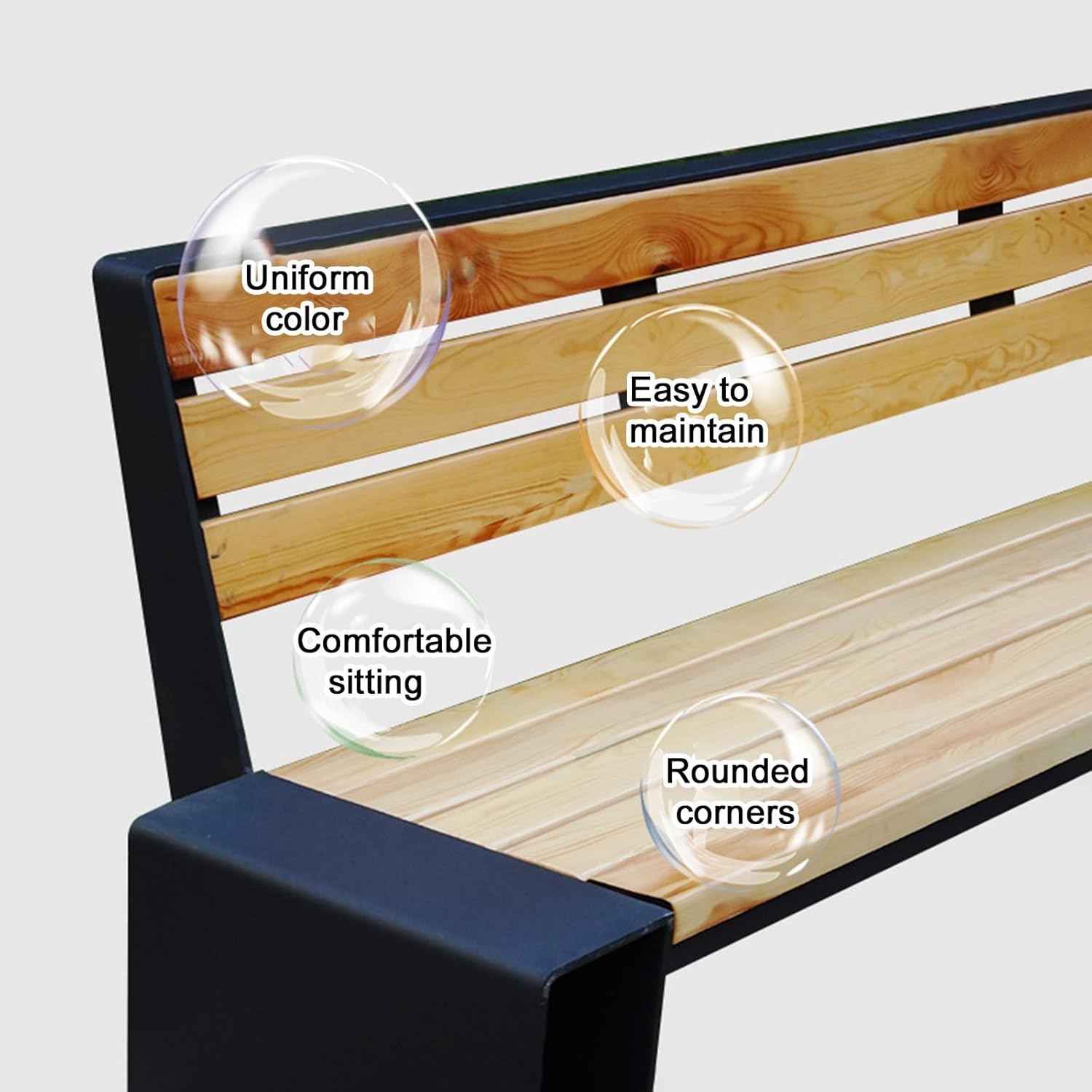 Outdoor Bench with Solid Wood Back, Garden Bench with Cast Steel Frame Legs, Seats 3 People, for Porch Yard Lawn Deck Park(160cm/69.2in)