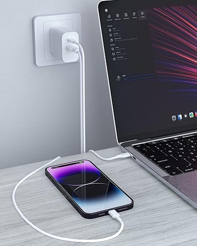 Miniatura 8 de Paquete de 2 cargadores de pared USB C GaN de 45 W, bloque de cargador rápido de doble puerto, adaptador de corriente PD + QC3.0 para iPhone