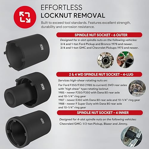 Miniatura 5 de Paquete de 5 herramientas de enchufe de tuerca de husillo, instalador de extractor de tuercas de bloqueo de eje de 12 pulgada para Ford Dana 50 60,