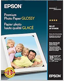 Epson Papel fotográfico premium brilhante (21 x 28 cm, 25 folhas) (S042183), branco