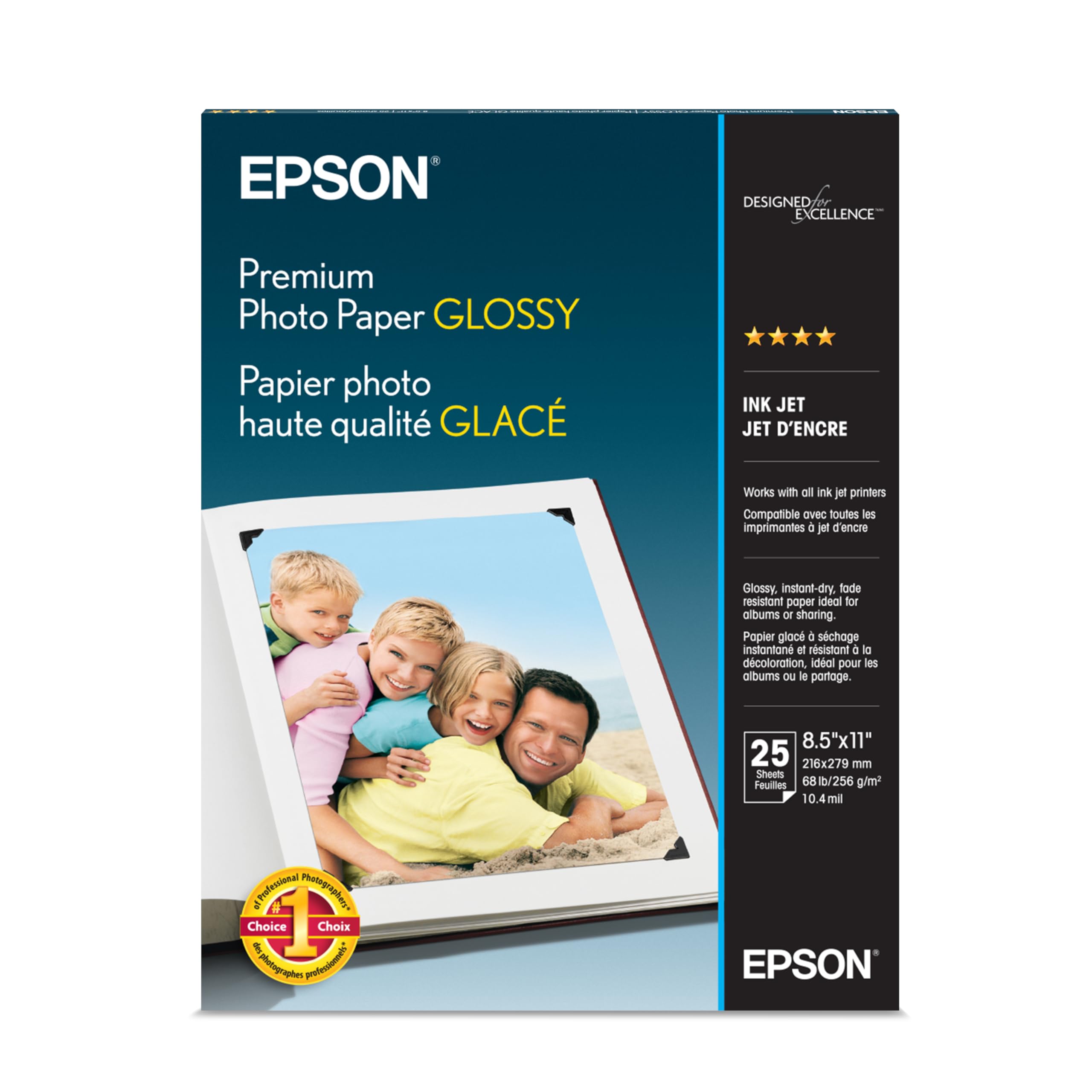 Epson Premium Photo Paper GLOSSY (8.5x11 Inches, 25 Sheets) (S042183),White