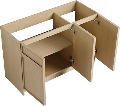 48 Inch FreeStanding Vanity, 48 Bathroom Vanity with Sink, Single Sink Floor Stand Vanity Combo, Modern Brown Bathroom Vanity Set with 3 Doors and White Basin Sink