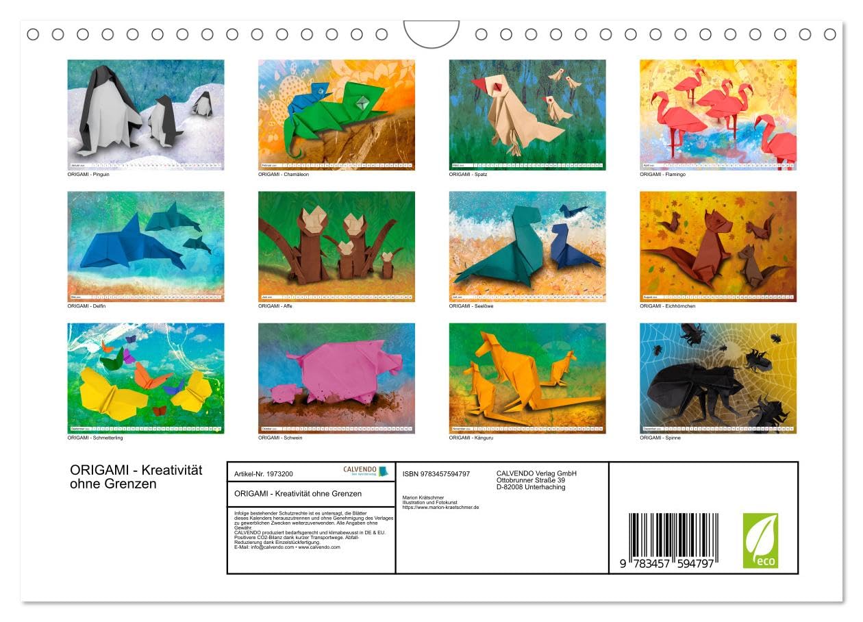 ORIGAMI - Kreativität ohne Grenzen (Wandkalender 2026 DIN A4 quer), CALVENDO Monatskalender: Kreative Papierfaltkunst, integriert in farbenfrogen Fotocollagen