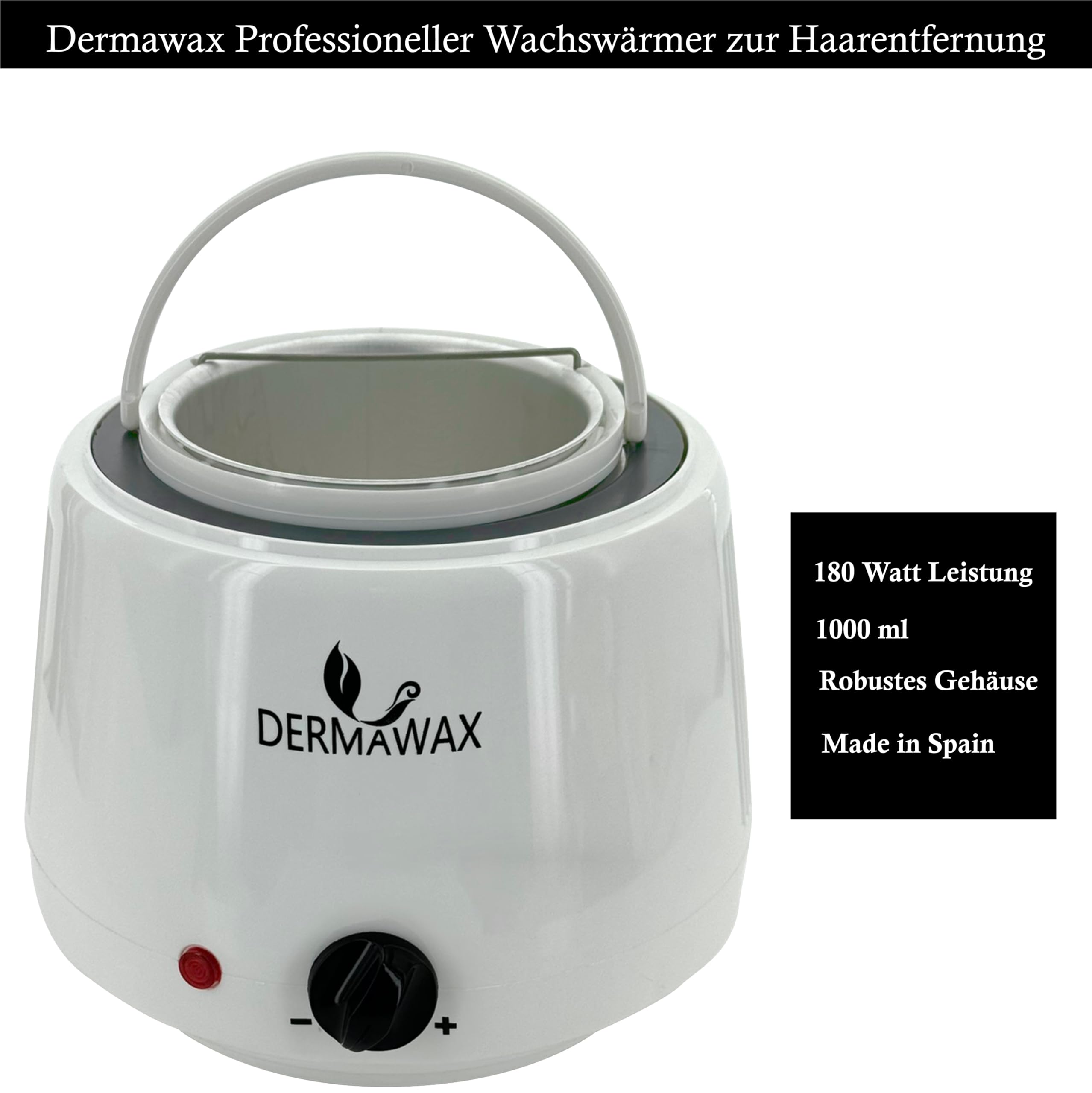 Dermawax Profi Waxing Set- 1000 ml Wachsgerät- Made in Spanien- 1 kg Aloe Vera Wachsperlen- 500 ml Aloe Vera Vorbehandlungslotion- 500 ml Aloe Vera Nachbehandlungsmilch 200 Stück Holzspatel