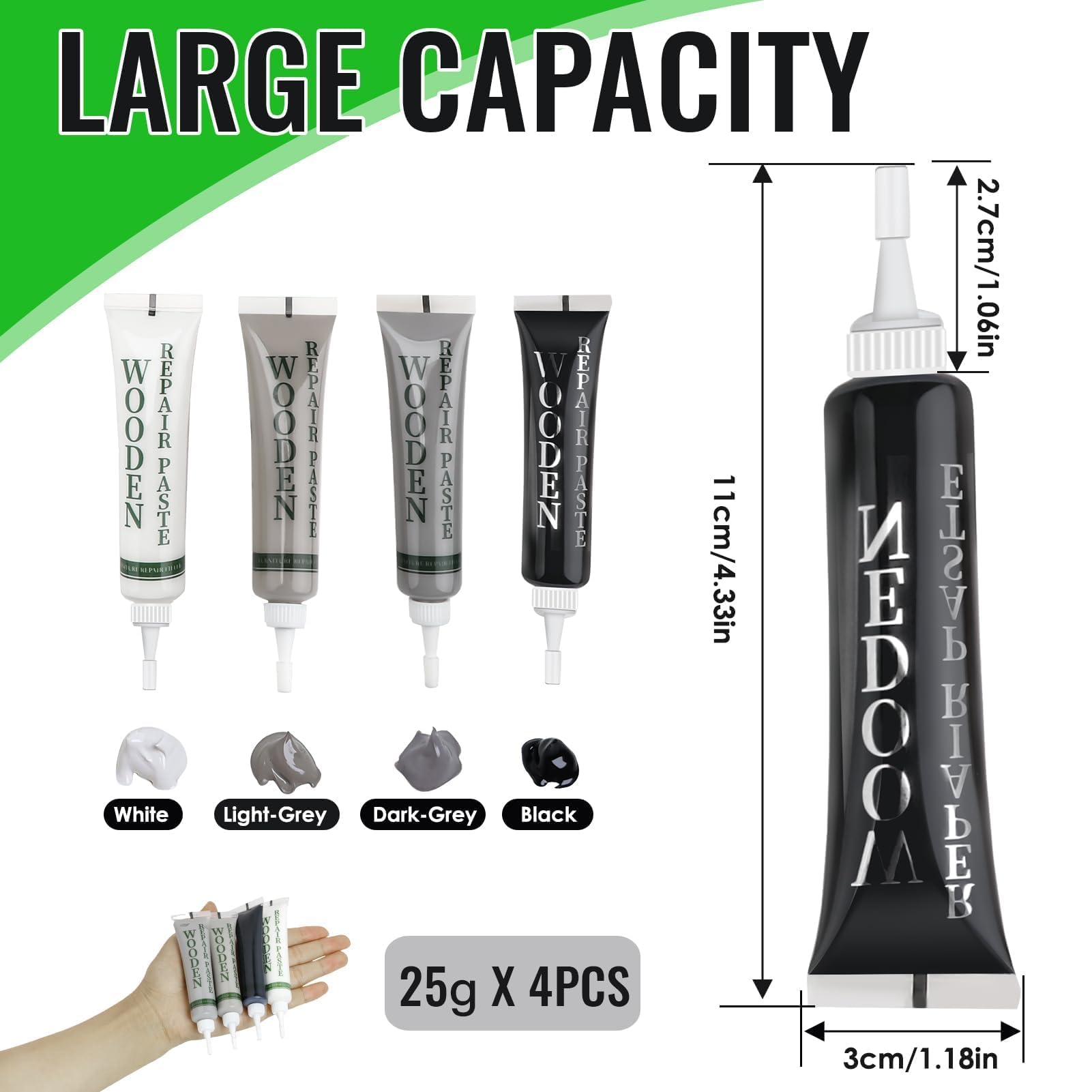 Kit di riparazione per mobili in legno, riempitivo per ritocchi nero, grigio chiaro, grigio scuro, bianco, kit di riparazione per pavimenti in laminato di rovere per graffi, crepe, buchi e macchie