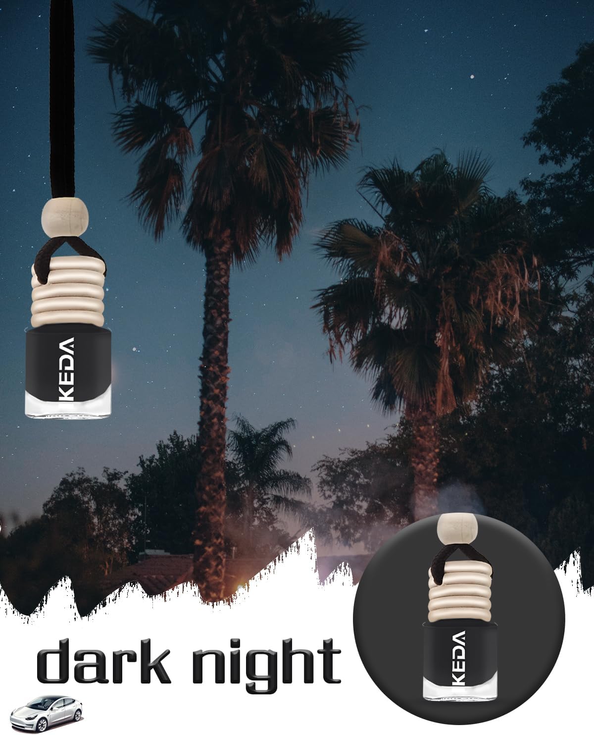 ikeda fragrance Hanging Car Air Freshener 2 Pack, 4ml Dark Night Essential Oil Diffuser, 45-Day Long-Lasting Mysterious Woody Fragrance, Glass Bottle Car Accessories for Women & Men image 3