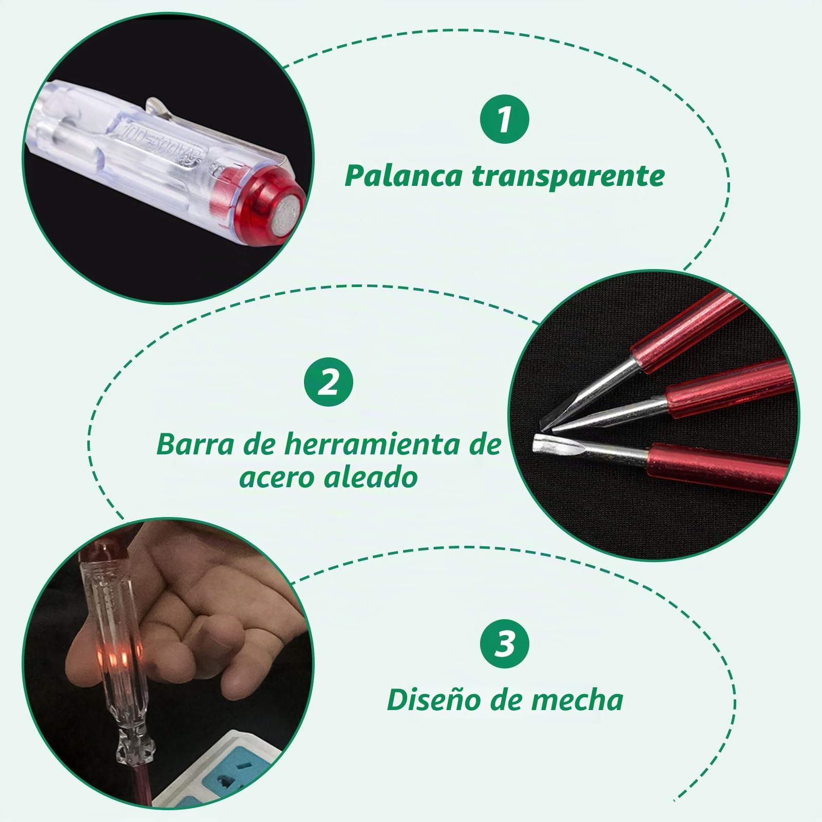10 Piezas Destornillador Busca Polos, Buscapolos Electricista, Comprobador de fases, Mains Tester No Contacto, 100-500V, Herramientas de Seguridad para Electricistas, Clip de Sujeción Incluido