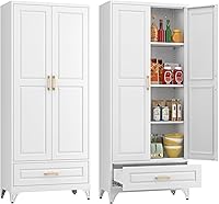 Vista 17 de Armario de despensa de cocina, armario de despensa de metal de 71 pulgadas de alto con puertas y estantes ajustables, alacena de comida