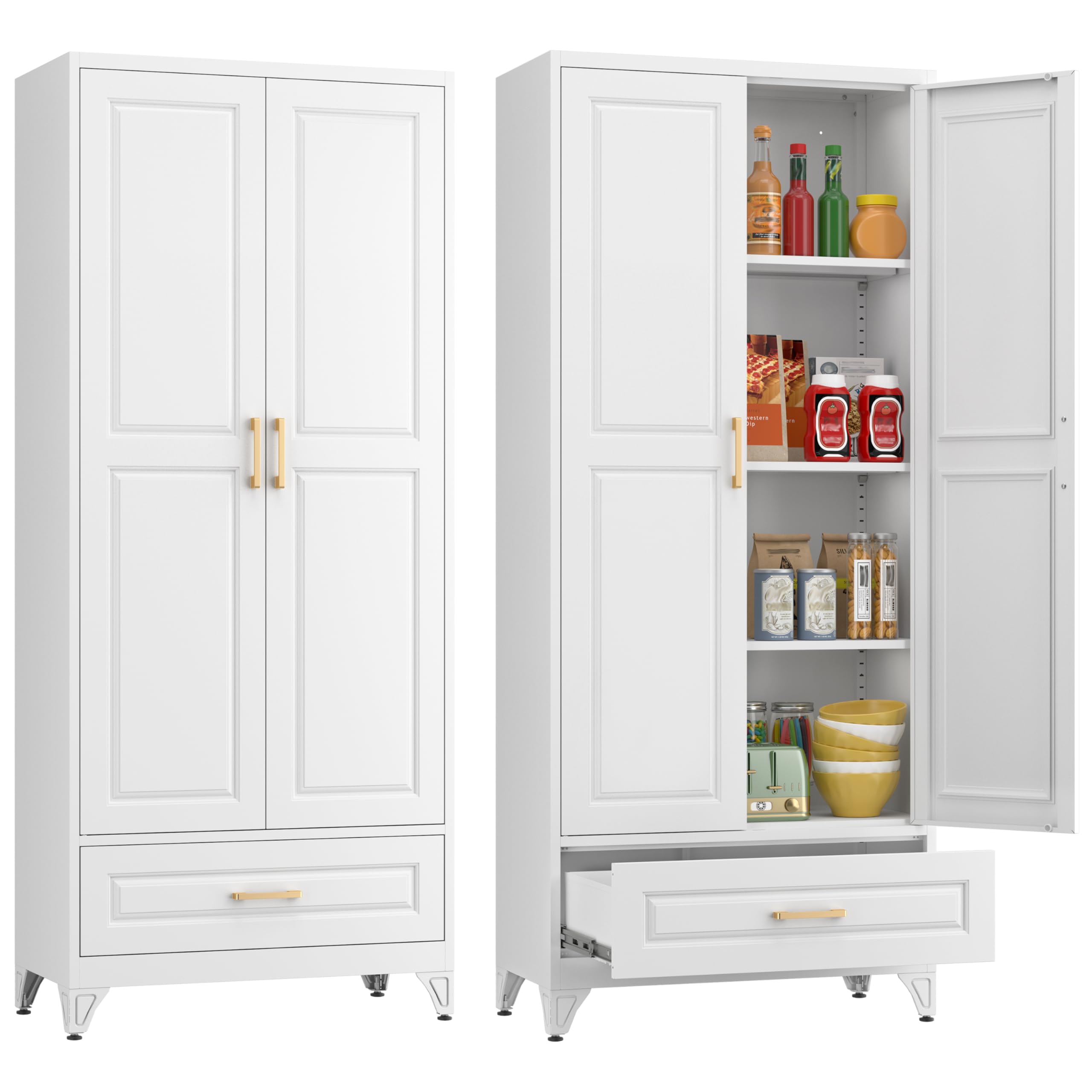 Polup 75" Metal Storage Cabinet, Tall Kitchen Pantry Cabinet with 1 Drawer