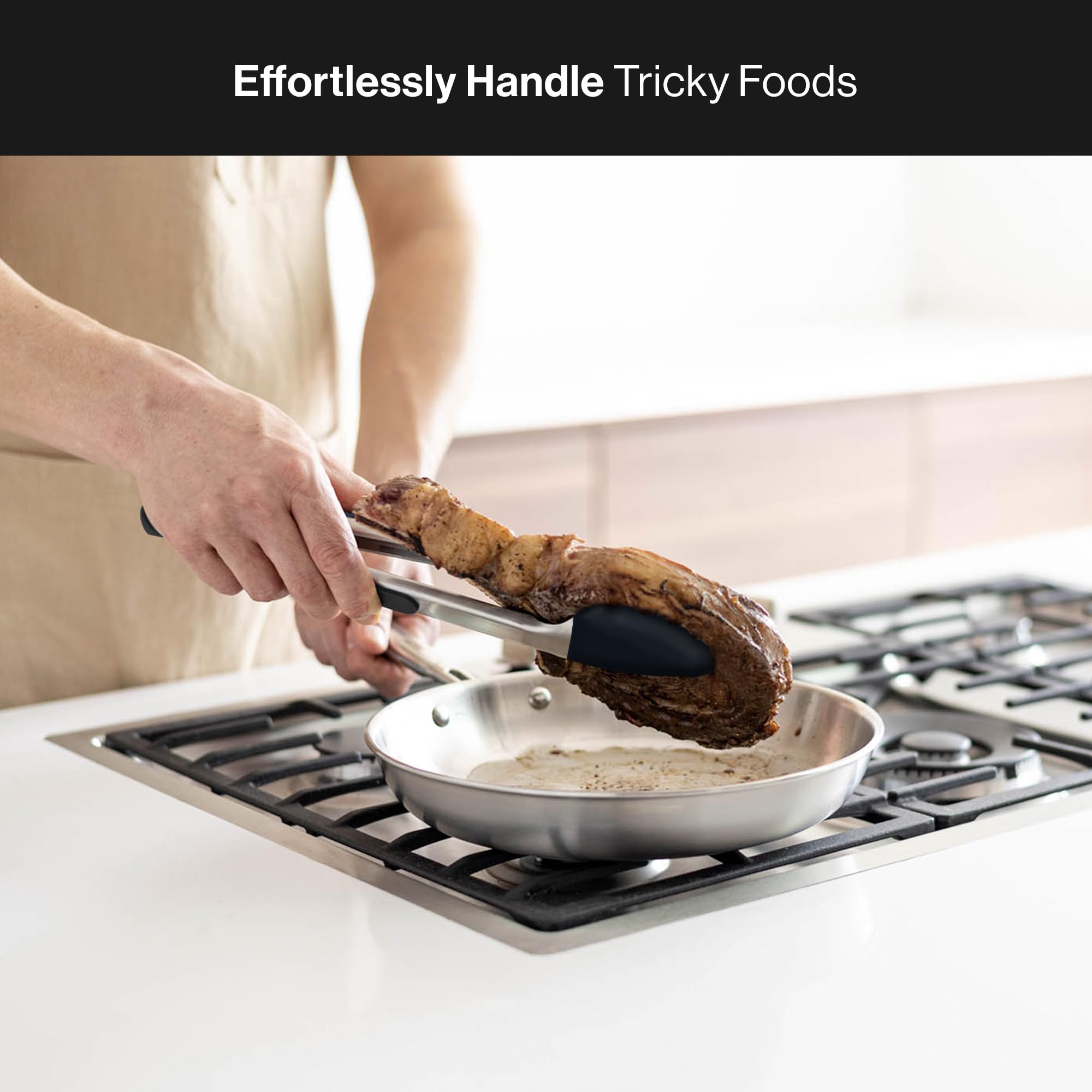 Misen Pinzas para cocinar con puntas de silicona – Pinzas de cocina de acero inoxidable – Pinzas para cocinar alimentos – 12 pulgadas – Negro