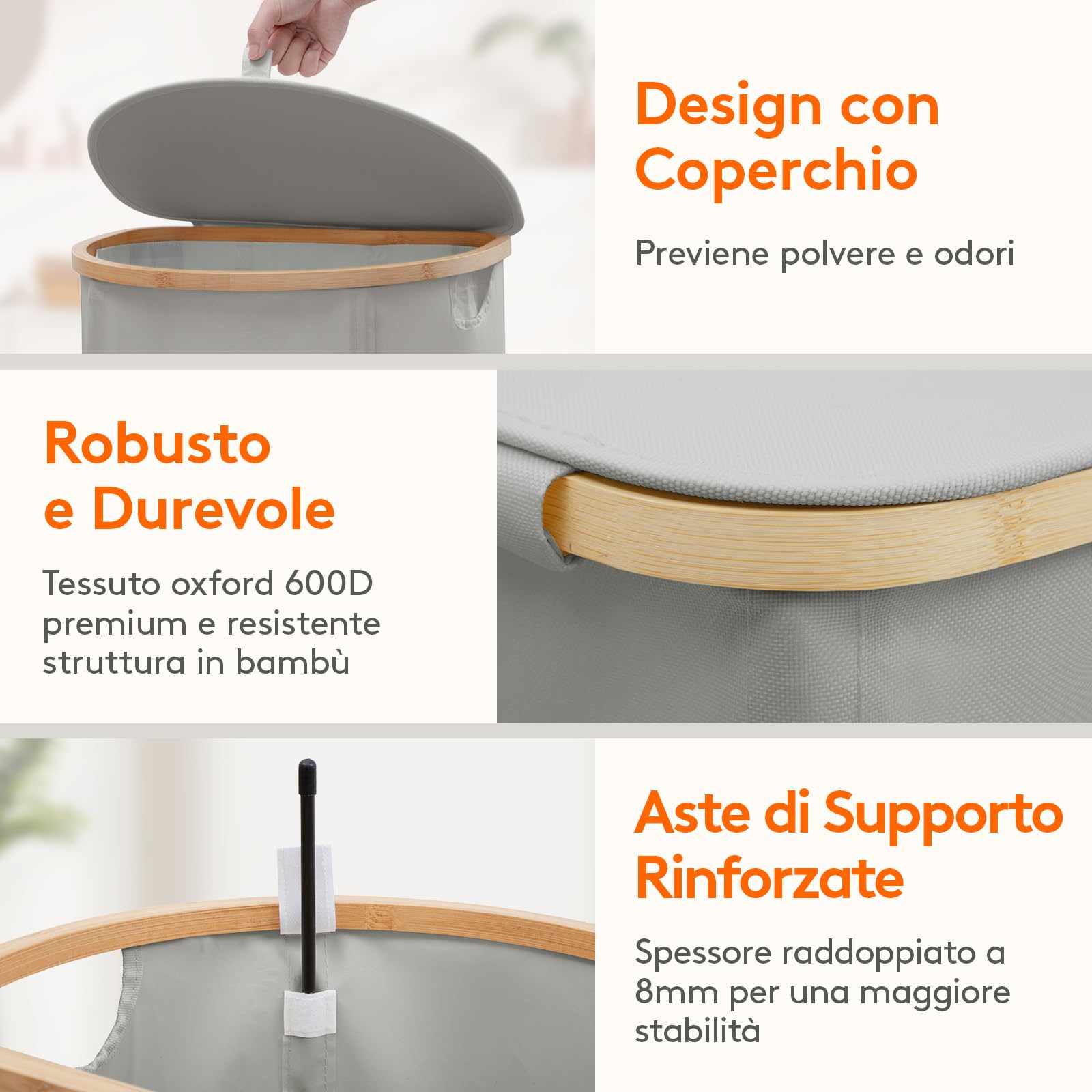 Lifewit Set di 2 cesti portabiancheria da 170 litri con coperchio, 2 scomparti e 2 sacchetti portabiancheria rimovibili, pieghevoli per lavanderia, camera da letto, bianco e grigio argento