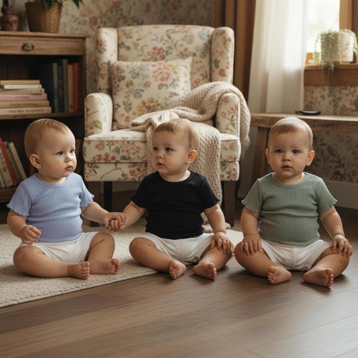 3 Pack Kids & Toddler Baby Unisex Puff Sleeve Shirt, Girl Boy Crewneck Cotton T Shirt, Pure Color Basic Tees 6M-5Y - Image 2