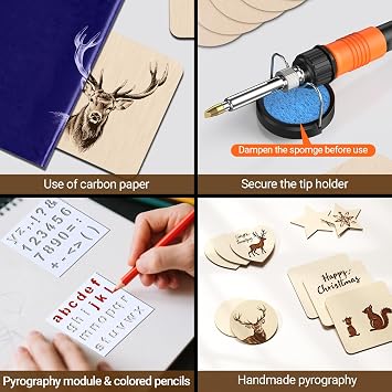 Wood Burning Kit with Digital LCD Display, 100W Fast Heating Pyrography Tool Set, Adjustable 392932F Temperature, 29 Tips, Stencils, Colored Pencils & Wood Pieces for Beginners and Professionals