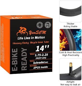14 Heavy Duty Bike Tubes 14 E-Bike Tubes 14x1.75/2.25 Kids Bicycle Tubes | 14 Inch Bike Tubes Compatible with 14x1.75/1.95/2.125/2.25 City, Kids Riding Bicycle Tire Tubes Schrader Valve AV32MM 2-PCS