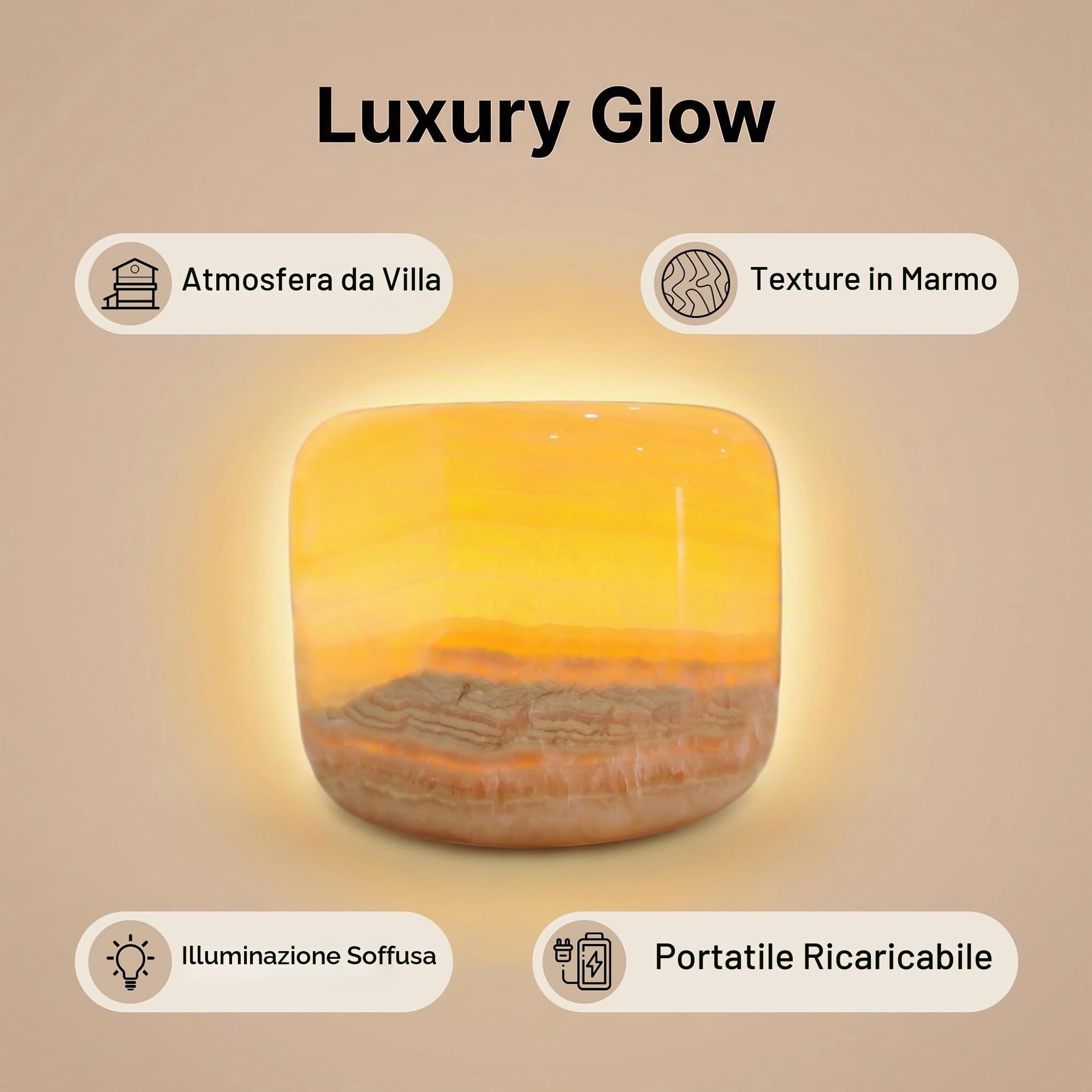 Marmor Lampada da Tavolo in Marmo LED,Abat Jour da Comodino,Lampada da Scrivania Senza Fili,Luce Notturna-Regalo Fidanzata