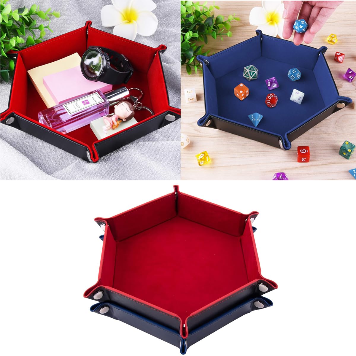 2 Pezzi Tavole per Dadi in Pelle Pieghevoli, Vassoio per Dadi in Velluto, Double Face Tappetino per Dadi per Dungeons and Dragons RPG e Giochi da Tavolo (Rosso+Blu)