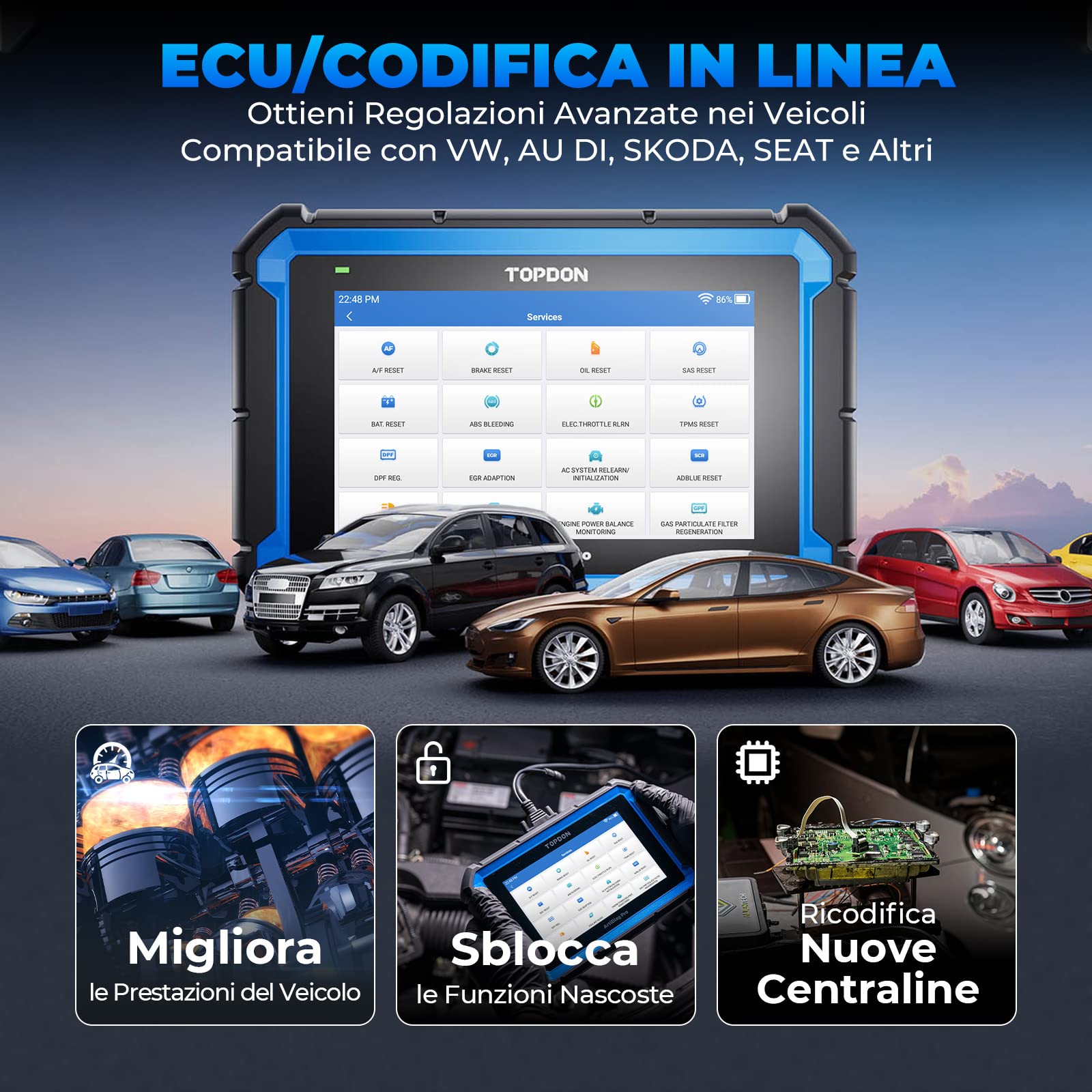 TOPDON ArtiDiag Pro V2.0 OBD2 Auto Diagnostica, Diagnosi Auto Professionale in Italiano, controllo bidirezionale, codifica ECU e OE-Level sistemi completi di diagnosi per 100 + marche, 35+ Servizio