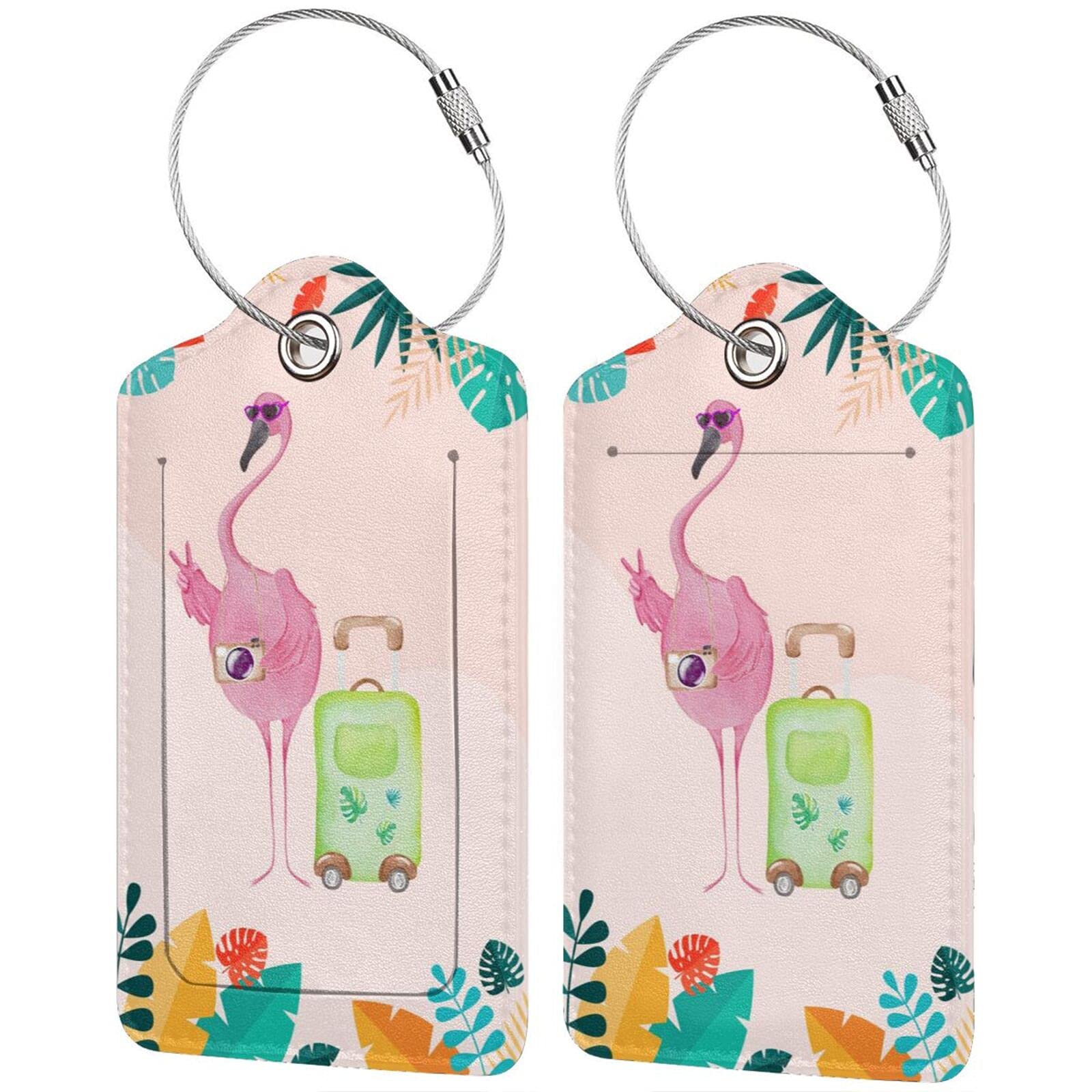Flamingo 2 Pcs Luggage Tags, Privacy Cover Id Label with Stainless Steel Loop and Address Card for Suitcases & Travel Bags