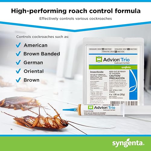 Miniatura 5 de Advion Trio - Cebo de gel para cucarachas, 4 tubos x 1.06 oz, 1 émbolo y 2 puntas, formulado con 0.6% de indoxacarb, 0.1% novaluron y 0.1% de