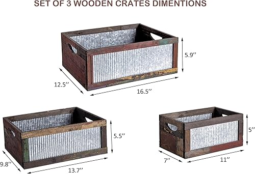 Miniatura 4 de Juego de 3 cajas de madera anidadas, cajas de almacenamiento de madera rústica con asas recortadas, cestas decorativas de madera de granja para