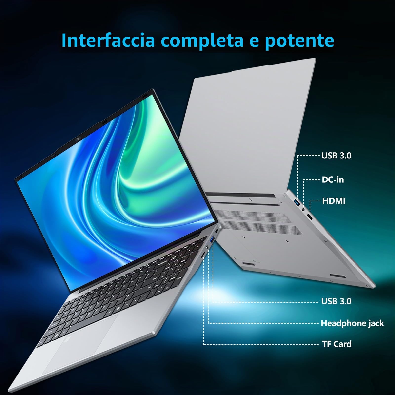 Portatile PC 15,6 pollici con Office 365, Notebook 16GB RAM SSD 1 TB Celeron N95, Computer portatile 1920 * 1080 FHD WiFi5, Win 11 Pro Laptop con Touch ID tastiera retroilluminata full size