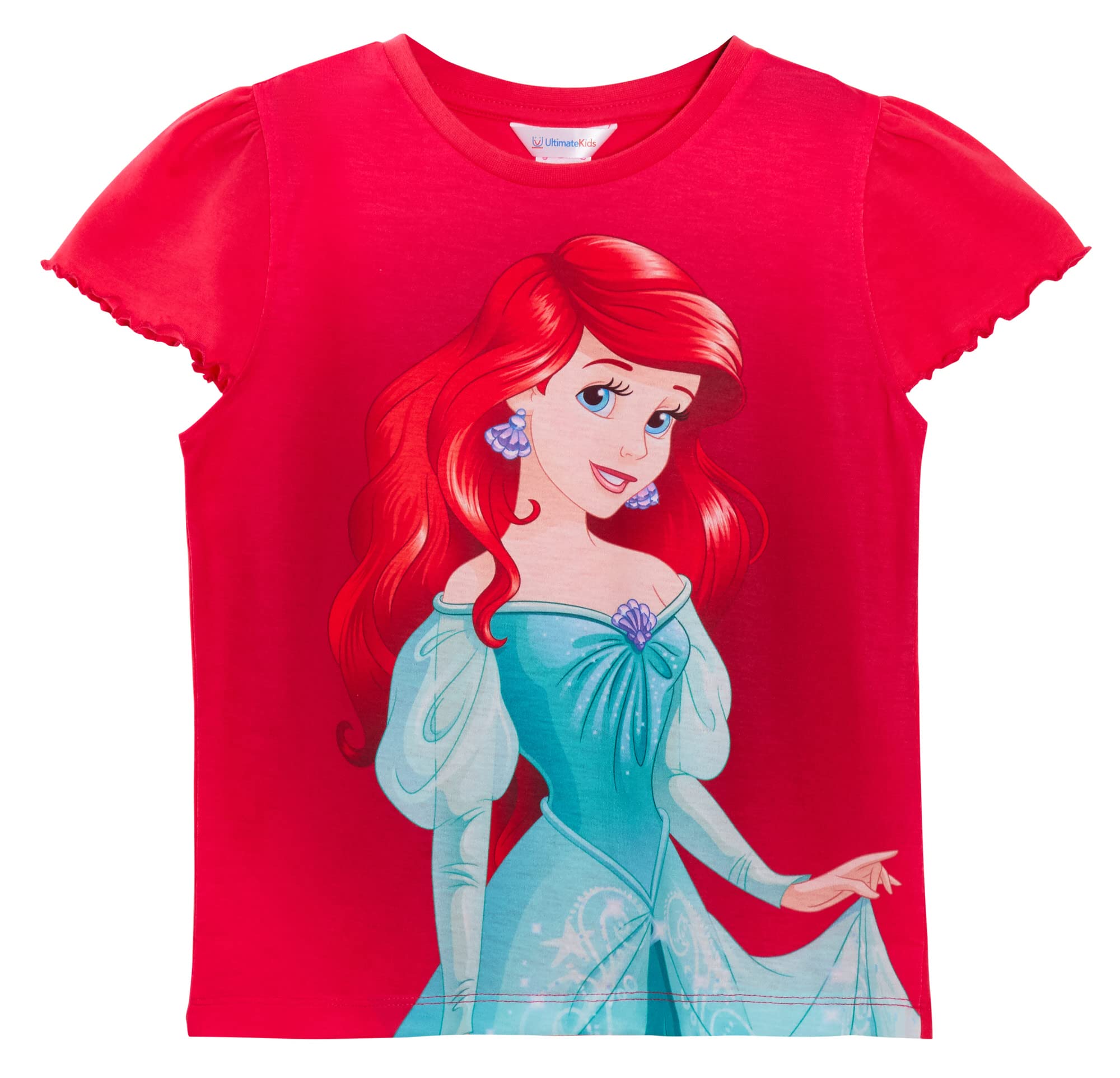 Disney Set di 3 T-Shirt Principesse per Ragazze, Ariel la Sirenetta, Tiana e Cenerentola, Magliette a Maniche Corte