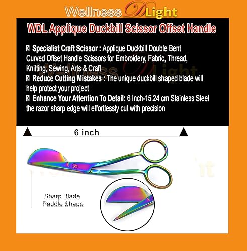 Miniatura 2 de WellnessD'Light Applique Pelican Duckbill Blade 5.8 pulgadas – Tijeras curvadas con mango compensado doblado doble para bordado, tela, hilo, tejer,
