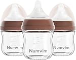Natural Glass Baby Bottles Gentle & Extra Slow Flow, Newborn Breastfeeding Bottle with Anti Colic Nipple for 0 Months Babies, Brown (3 Ounce), 1 Count (Pack of 3)