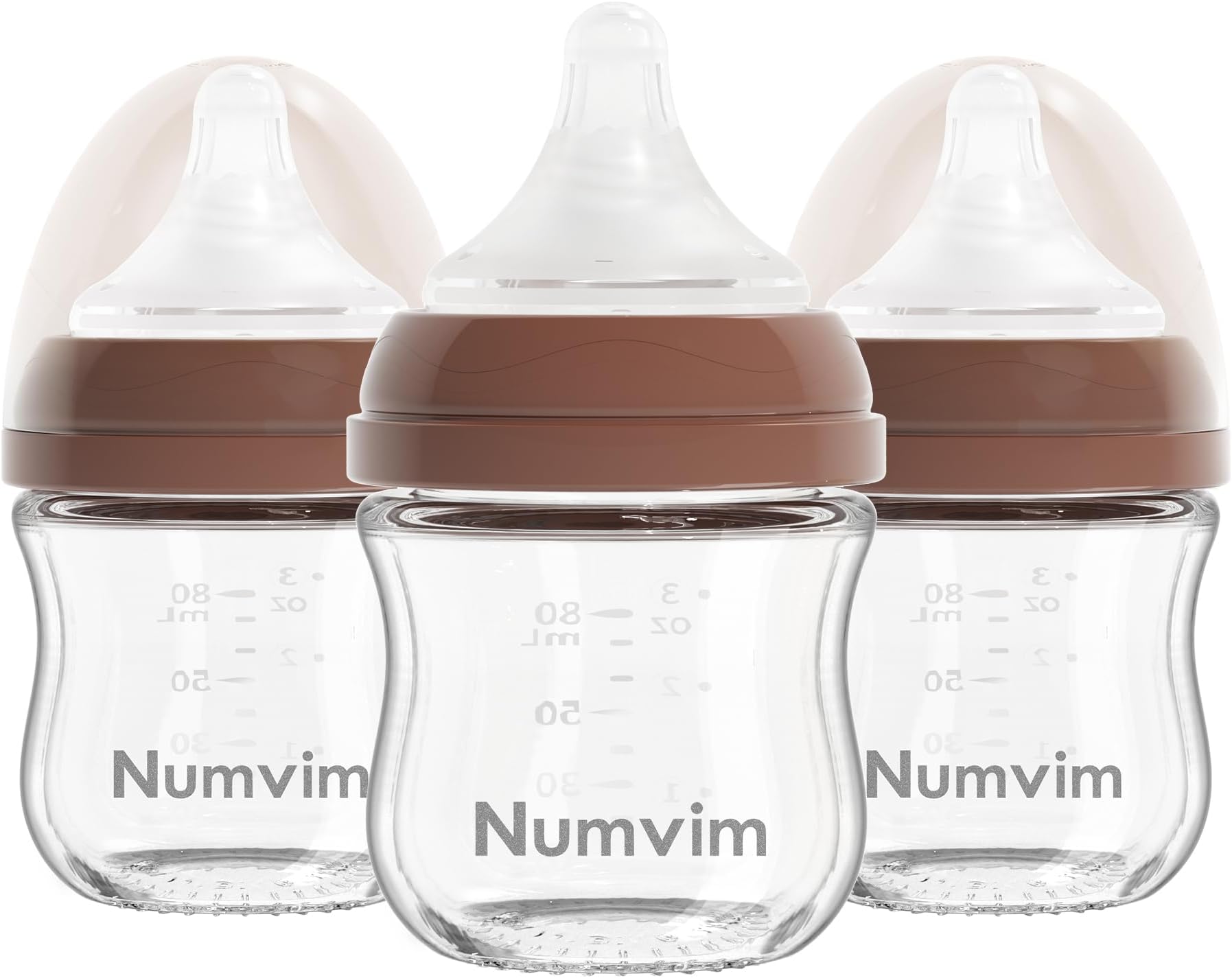 Natural Glass Baby Bottles Gentle & Extra Slow Flow, Newborn Breastfeeding Bottle with Anti Colic Nipple for 0 Months Babies, 3 Packs (Brown (3 Ounce), 1 Count (Pack of 3))