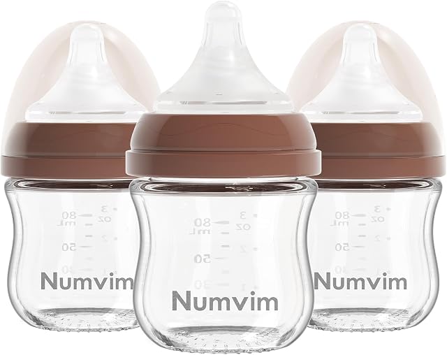 Natural Glass Baby Bottles Gentle & Extra Slow Flow, Newborn Breastfeeding Bottle with Anti Colic Nipple for 0 Months Babies, Brown (3 Ounce), 1 Count (Pack of 3)