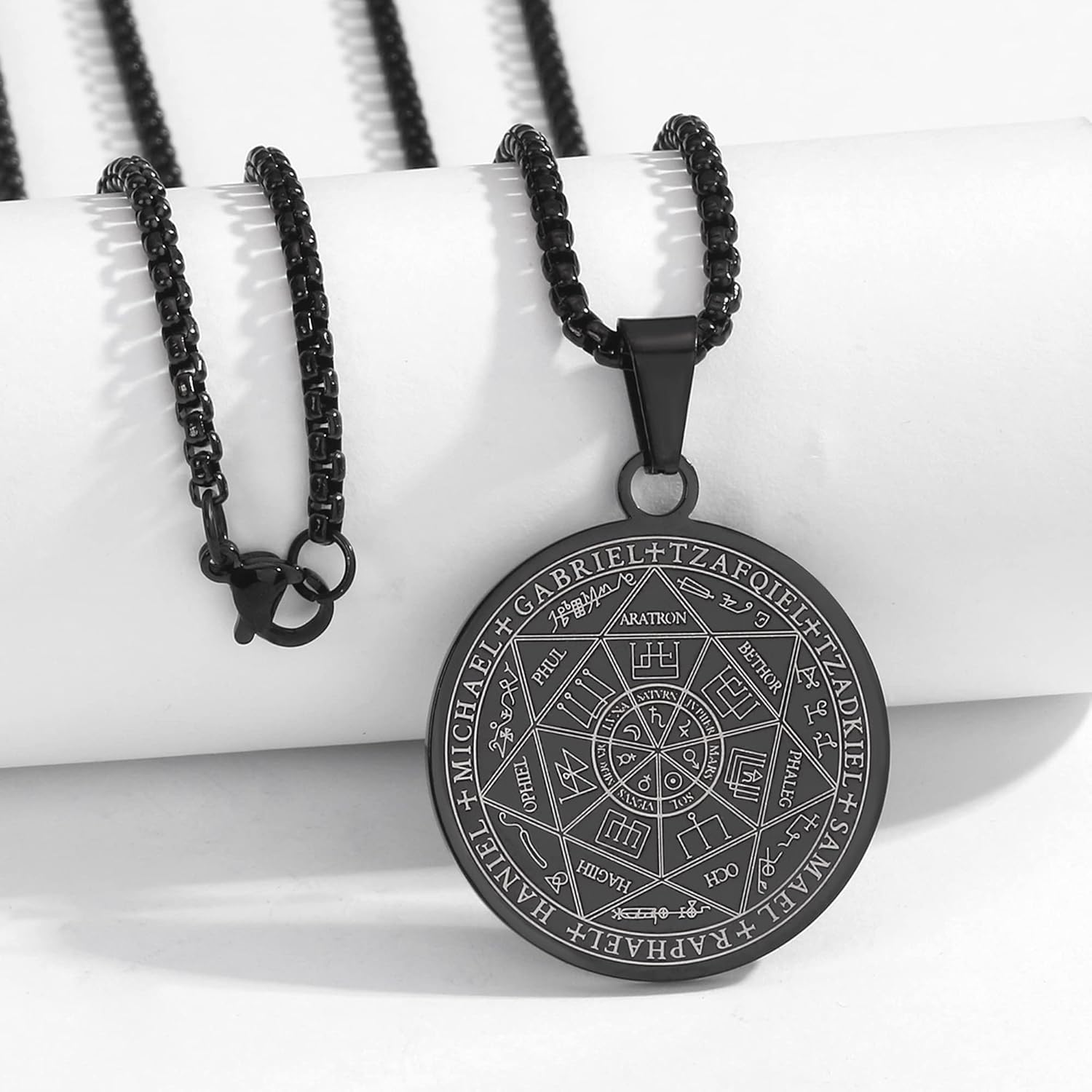 Seven Archangels Pendant Necklace For Men Women Protection Amulet Archangel Michael Coin Pendant Necklace Gabriel Uriel Spiritual Stainless Steel Medal Necklace 24 inches - Image 2