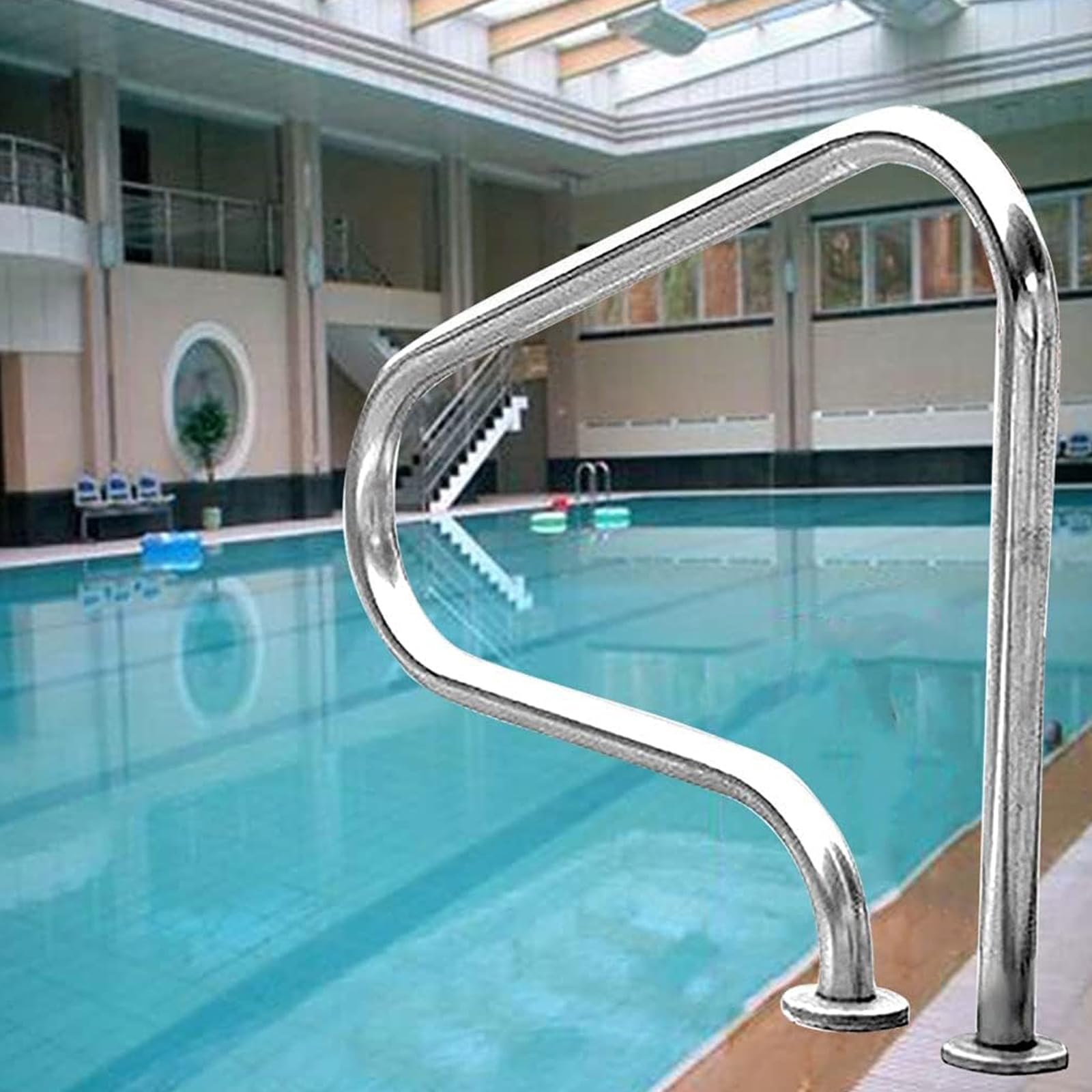 WMYWBYT Pool Handrail Pool Hand Rail, Easy Mount Hand Grab Rail, 304 Stainless Steel Swimming Pool Stair Rail for Swimming Pool Sloped Entry Spa Water Park