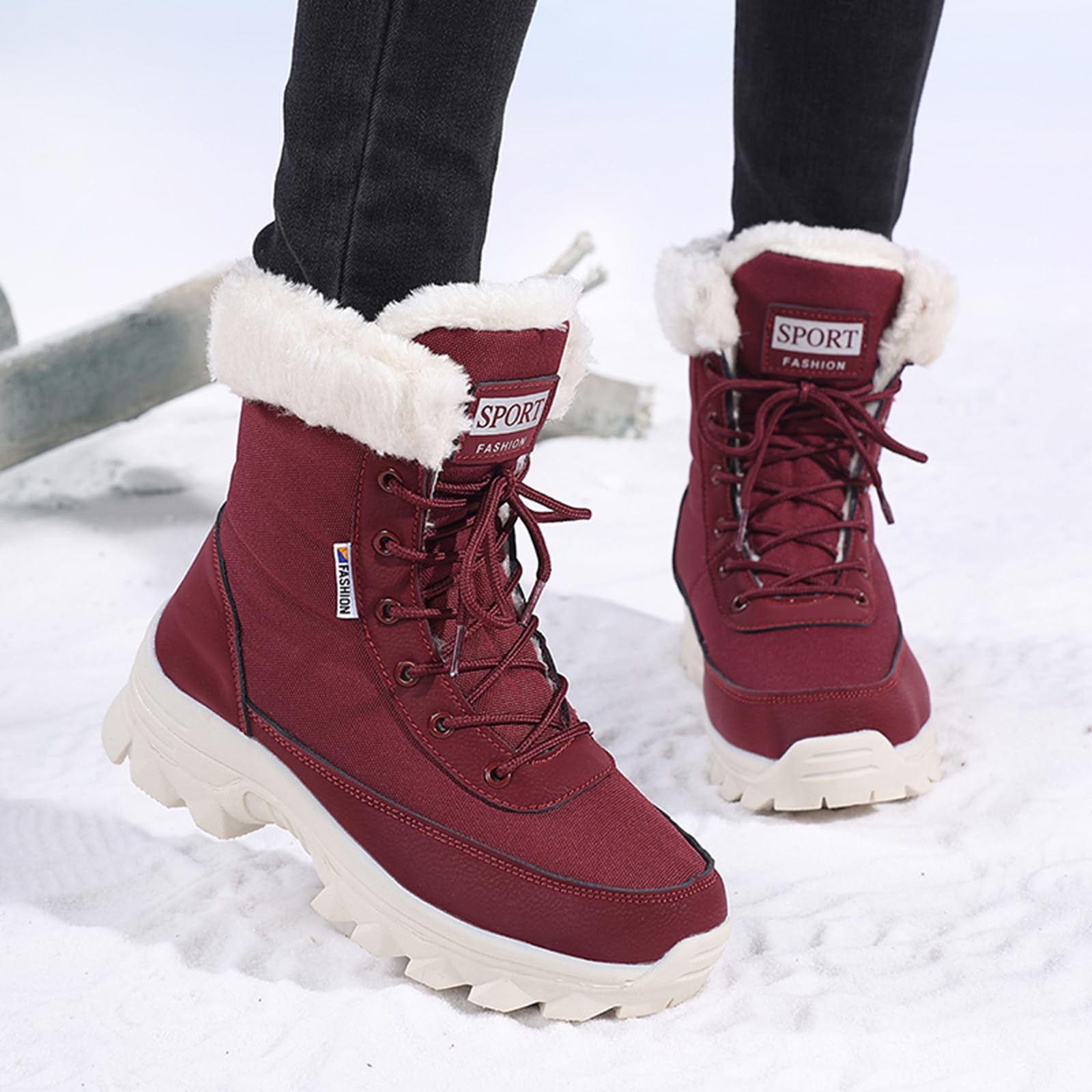 CUTEHEELS Damskie zimowe buty trekkingowe w szerokich rozmiarach, wodoodporne buty outdoorowe z podszewką z flauszu, do miasta i lekkich wycieczek