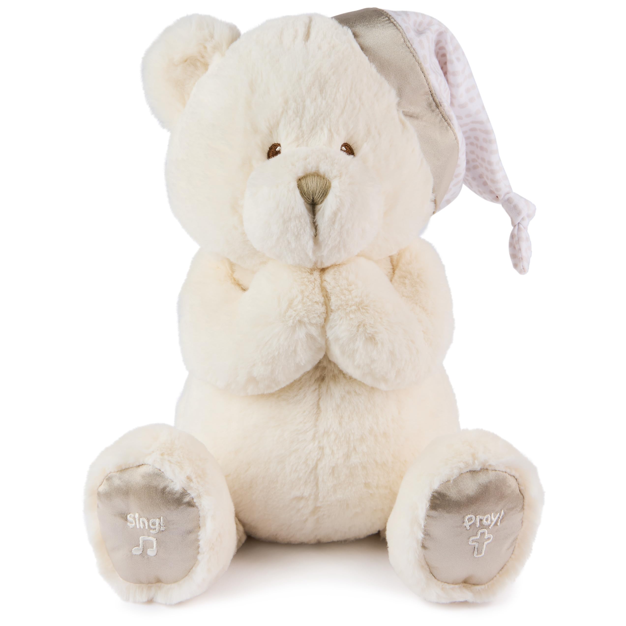 Animated Goodnight Prayer Bear, Spiritual Plush Teddy Bear, Sensory Toy Stuffed Animal for Ages 0 and Up, Cream, 11"