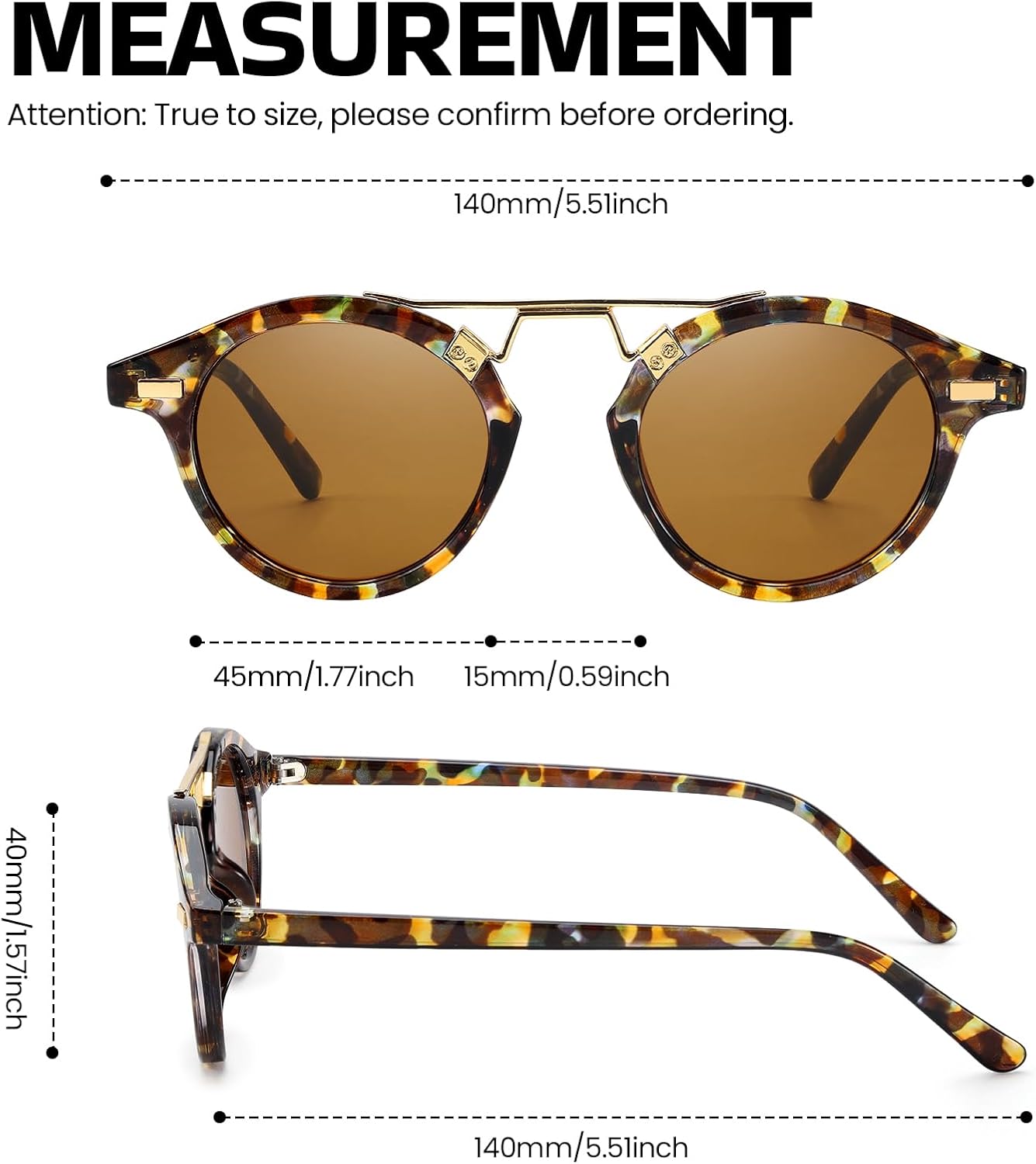 SODQW Small Face Sunglasses for Women UV Protection, Round Retro Tangle Free Double Bridge Trendy Ladies Shades - Image 5