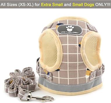 Zunea Plaid Dog Vest Harnesses and Lead Set for Small Dogs Khaki S