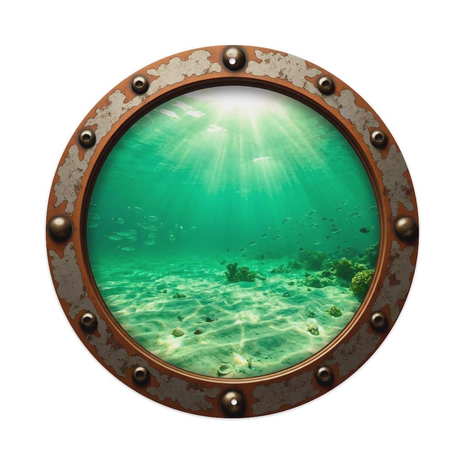 Vintage Porthole Emerald Waters Nautical Window View Vintage Metal Tin Sign Plaque Wall Decor for Cafe, Club Bar, Office, Garden Metal Poster 8x8Inch