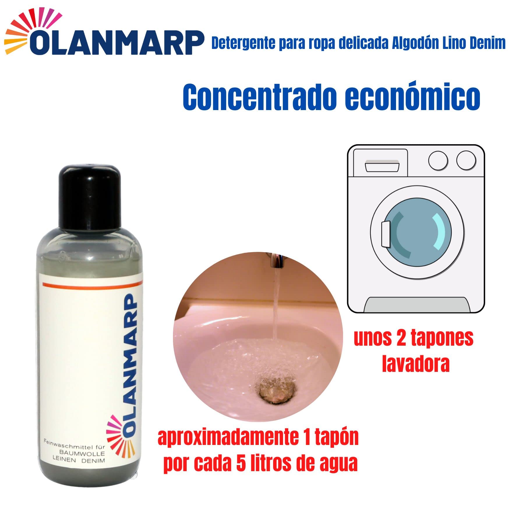 Detergente para algodón y lino Olanmarp concentrado – detergente líquido suave para lavado a mano y a máquina – ideal para fibras naturales y ropa delicada – sin químicos agresivos (480 ml)