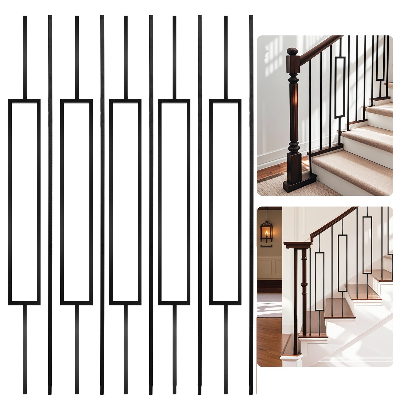 10 pcs wrought iron balusters 44 inches iron balusters for staircase hollow stair spindles 1/2" balusters for staircase interior satin black metal deck balusters