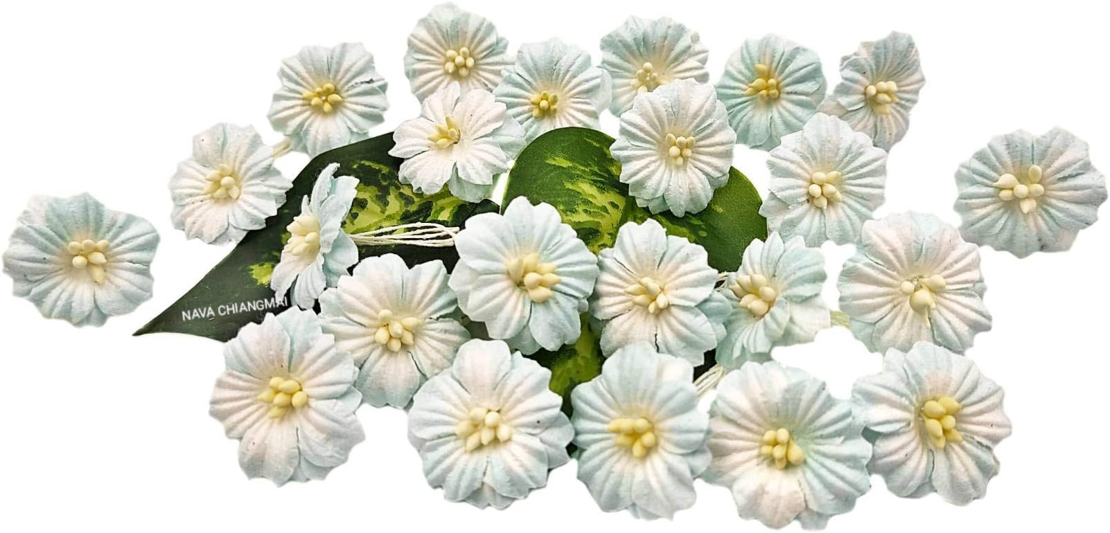 NAVA CHIANGMAI Sakura Cherry Blossom Mulberry Paper Flower (No Wire stem) Craft Flowers, Artificial Flowers, Scrapbookig Paper Flowers,Decorative Flowers for Crafts. (Blue)
