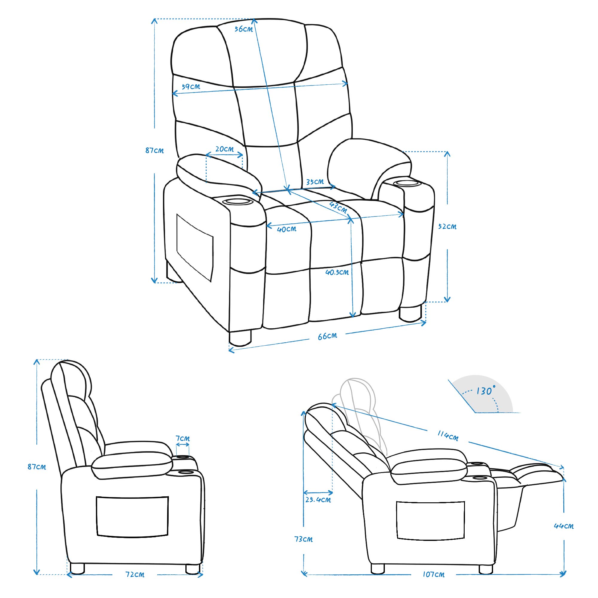 MCombo Kids Sillón juvenil y infantil con función reclinable 7355 (gris oscuro)