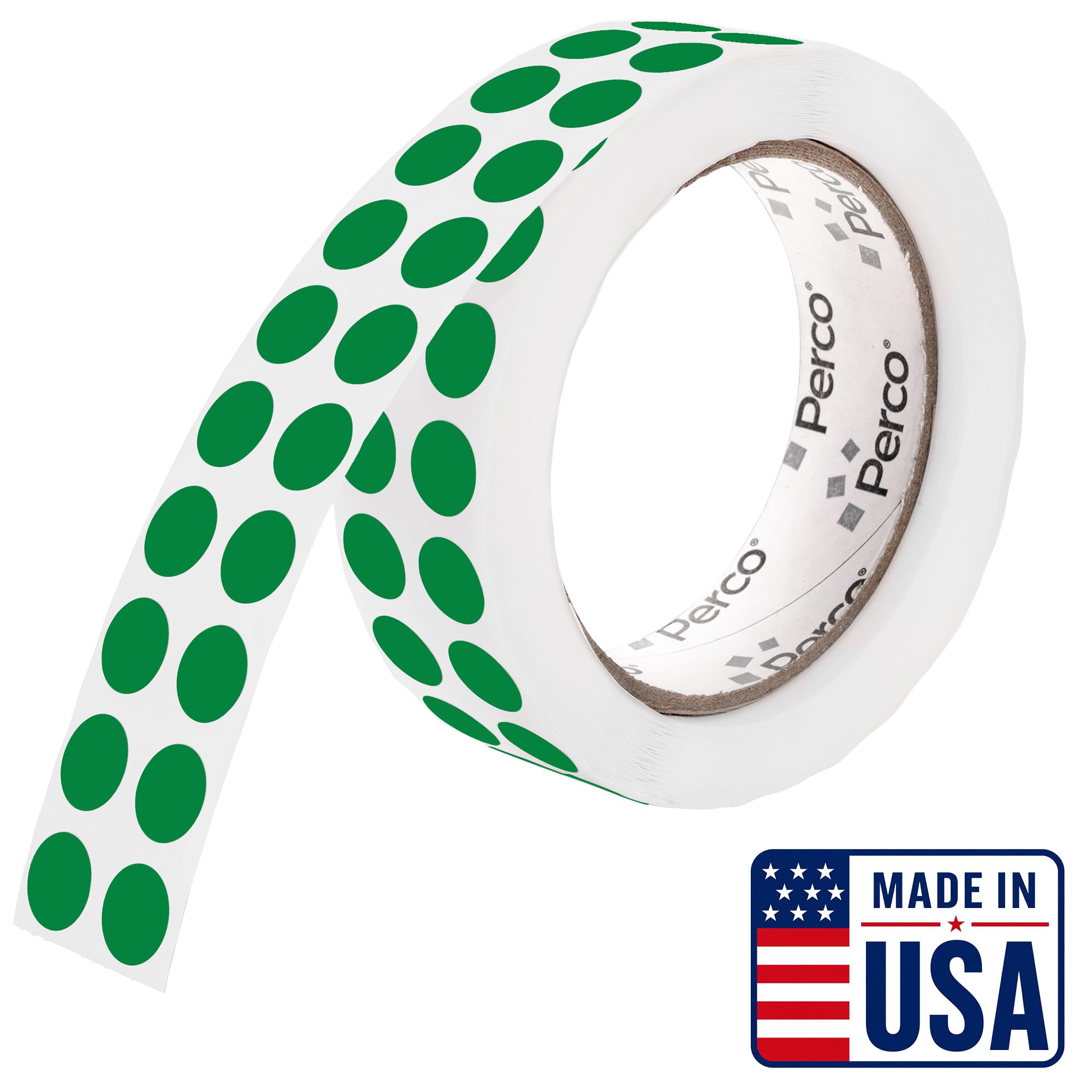Perco Green Round Circle Dot Sticker 1/2-Inch Labels with Easy-Tear Perforation, 3,000/Roll - Scrapbooks, Labeling for Inventory Grouping, Shelf Tags &amp; Status Tracking, Strong Adhesive - Made in USA