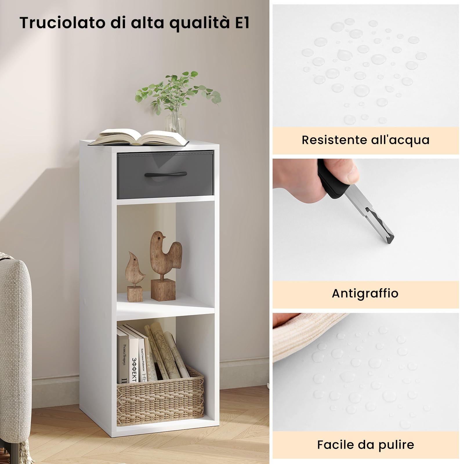 WOLTU Libreria da Terra, Unità di Stoccaggio a Cubo a 3 Livelli | con Cassetto, Unità di Scaffale in Piedi Scaffale a Cubo Aperto, per Studio, Camera da Letto e Soggiorno, Bianco